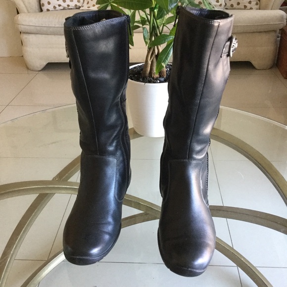 ECCO GORE-TEX SOFT LEATHER BLACK TALL BOOTS
